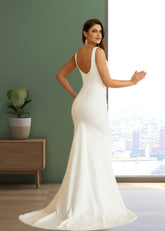 Jessie | Elegant Mermaid Wedding Dress with Square Neckline and Pleated Bodice - Perfect for Your Dream Wedding - Ivory - PromDressClub